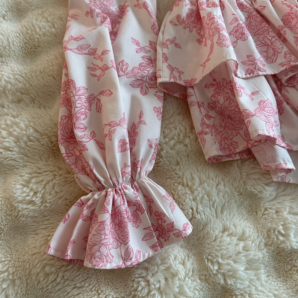 Floral Pink Ruffle Romper - Picture 5 of 6